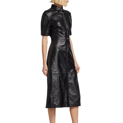 Black Button Down Leather Dress - Fall Edition