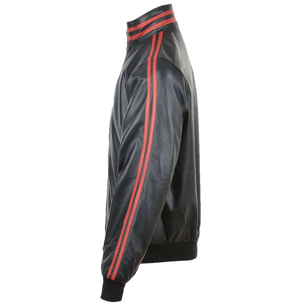 Fashion Red Striped Collar Leather Bomber Jacket