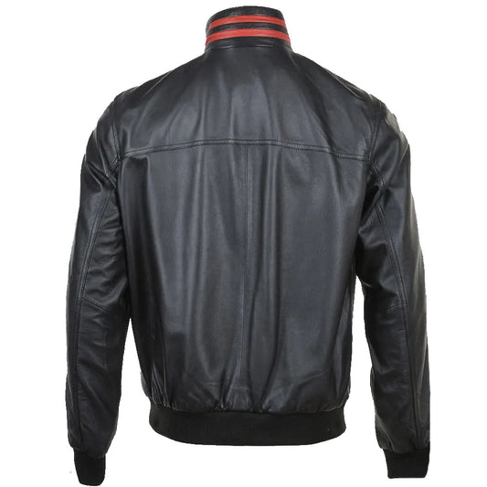 Fashion Red Striped Collar Leather Bomber Jacket
