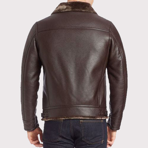 Brown Leather Bomber Jacket