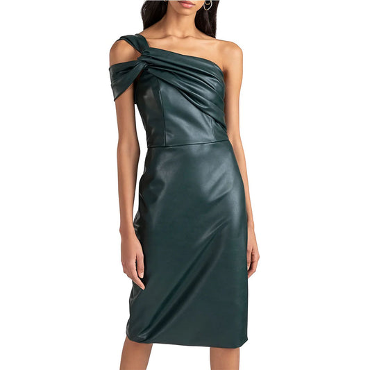 Forest Green Leather Cocktail Dress - Women's Fashion