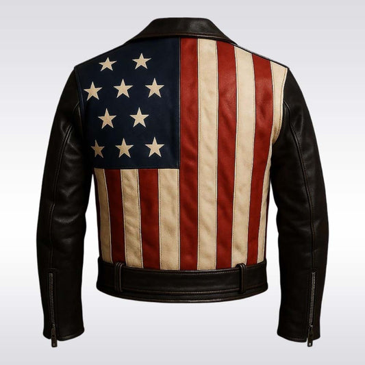 Leather jacket with American flag design