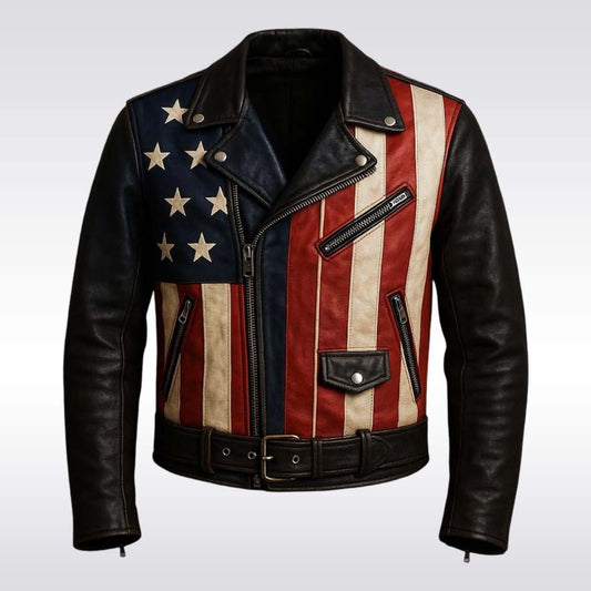 Freedom Rider USA Flag Leather Jacket - Unisex Biker Jacket