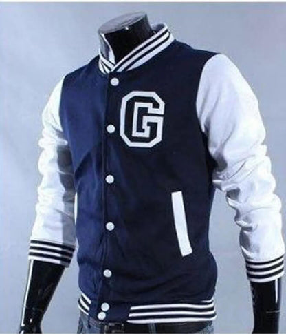 White & Navy Blue Letterman Jacket