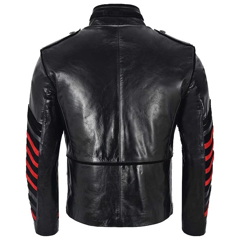 Gothic Military Style Leather Jacket Men's