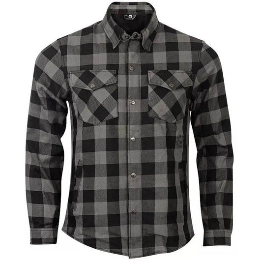 Gray Kevlar® Lined CE Armored Motorcycle Flannel Shirt