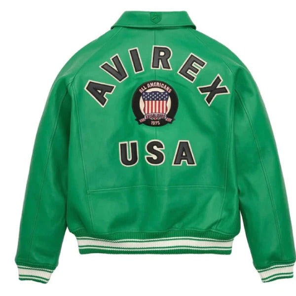 Green Avirex Bomber Leather Jacket