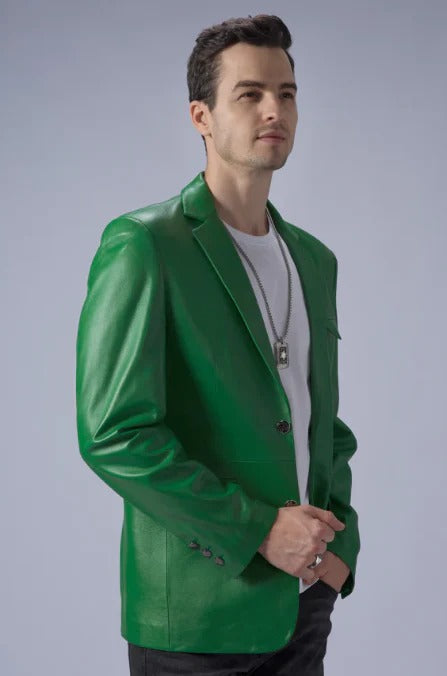 Green Leather Blazer for Men