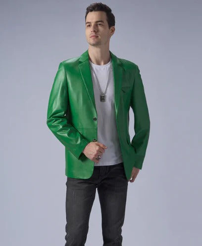 Green Leather Blazer for Men