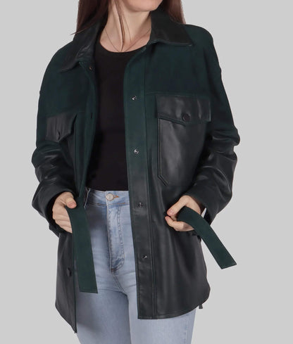 Green Suede Leather Jacket for Women