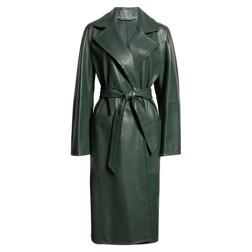 Elegant Green Women's Wrap Leather Coat 3XL Elegant Green Women's Wrap Leather Coat 3XL