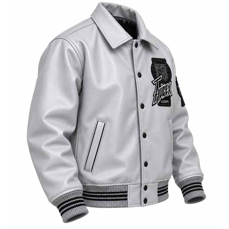 grey embroidered varsity streetwear jacket