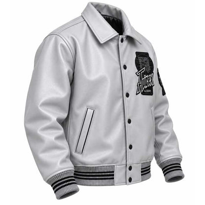 grey embroidered varsity streetwear jacket