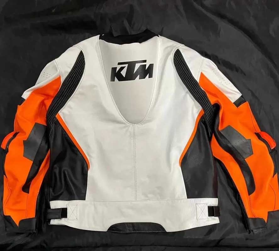 Custom KTM Racing Motorcycle Leather Jacket with Racing Stripes | Jackets Kingdom