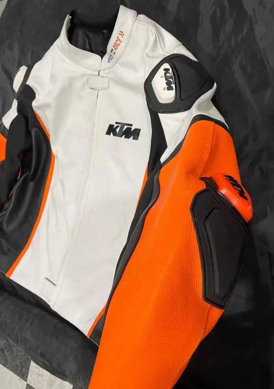 Premium KTM Cowhide Leather Biker Jacket with Handmade Racing Details | Jackets Kingdom