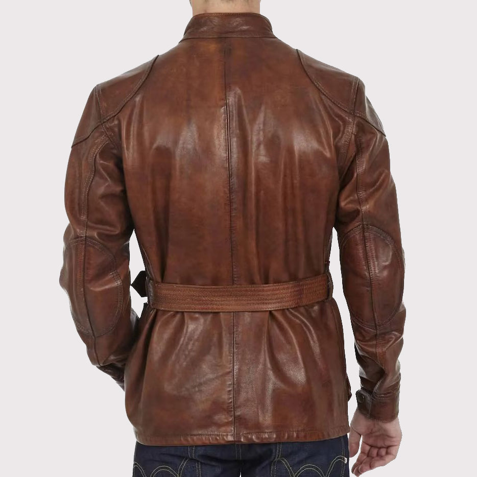 Handmade Distressed Brown Biker Leather Jacket for Men