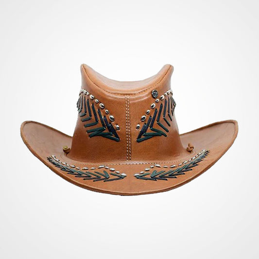 Men's Handmade Brown Leather Cowboy Hat