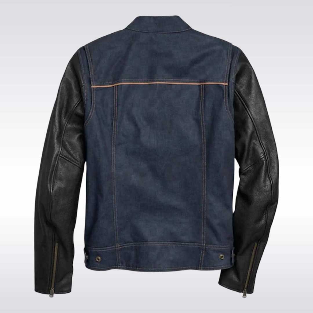 Harley Davidson 7 Star Denim Jacket with Leather Sleeves