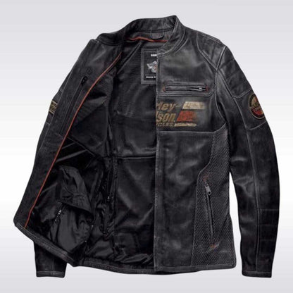 Harley Davidson Astor Patches Distressed Leather Jacket for Men