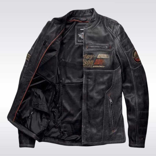 Harley Davidson Astor Patches Distressed Leather Jacket for Men