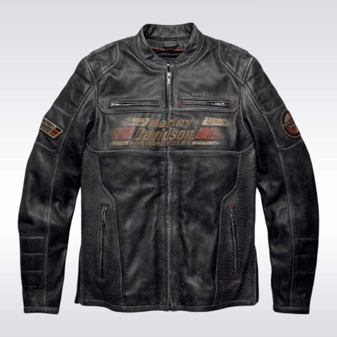 Harley Davidson Astor Patches Distressed Leather Jacket for Men