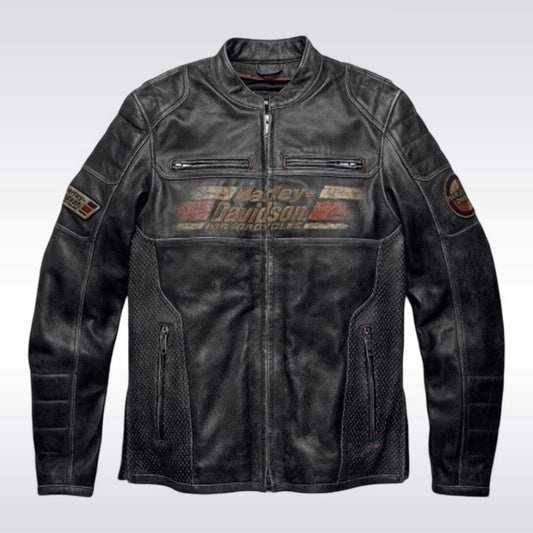 Harley Davidson Astor Patches Distressed Leather Jacket for Men