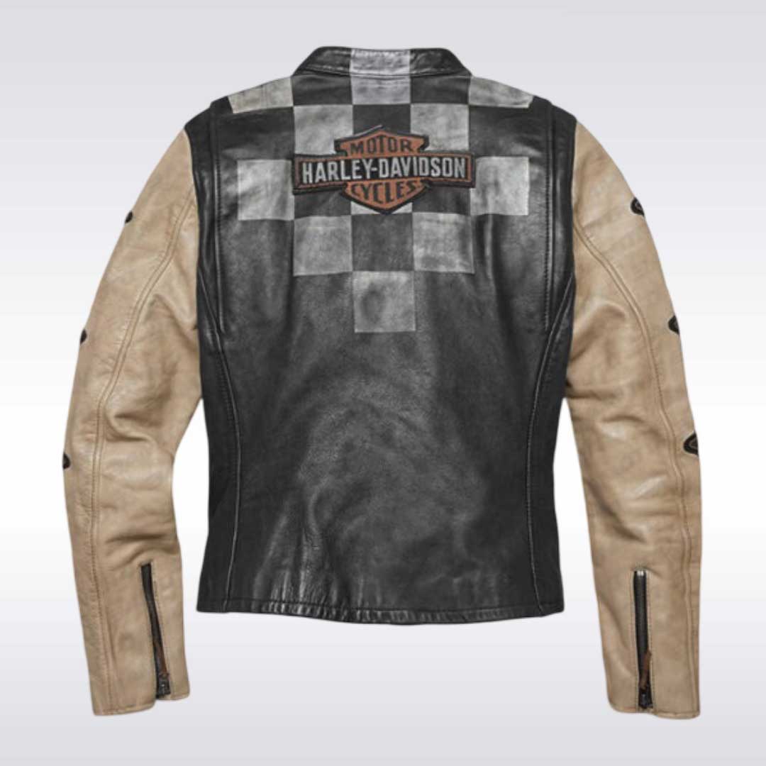 Harley Davidson Black Checkered Motorcycle Leather Jacket