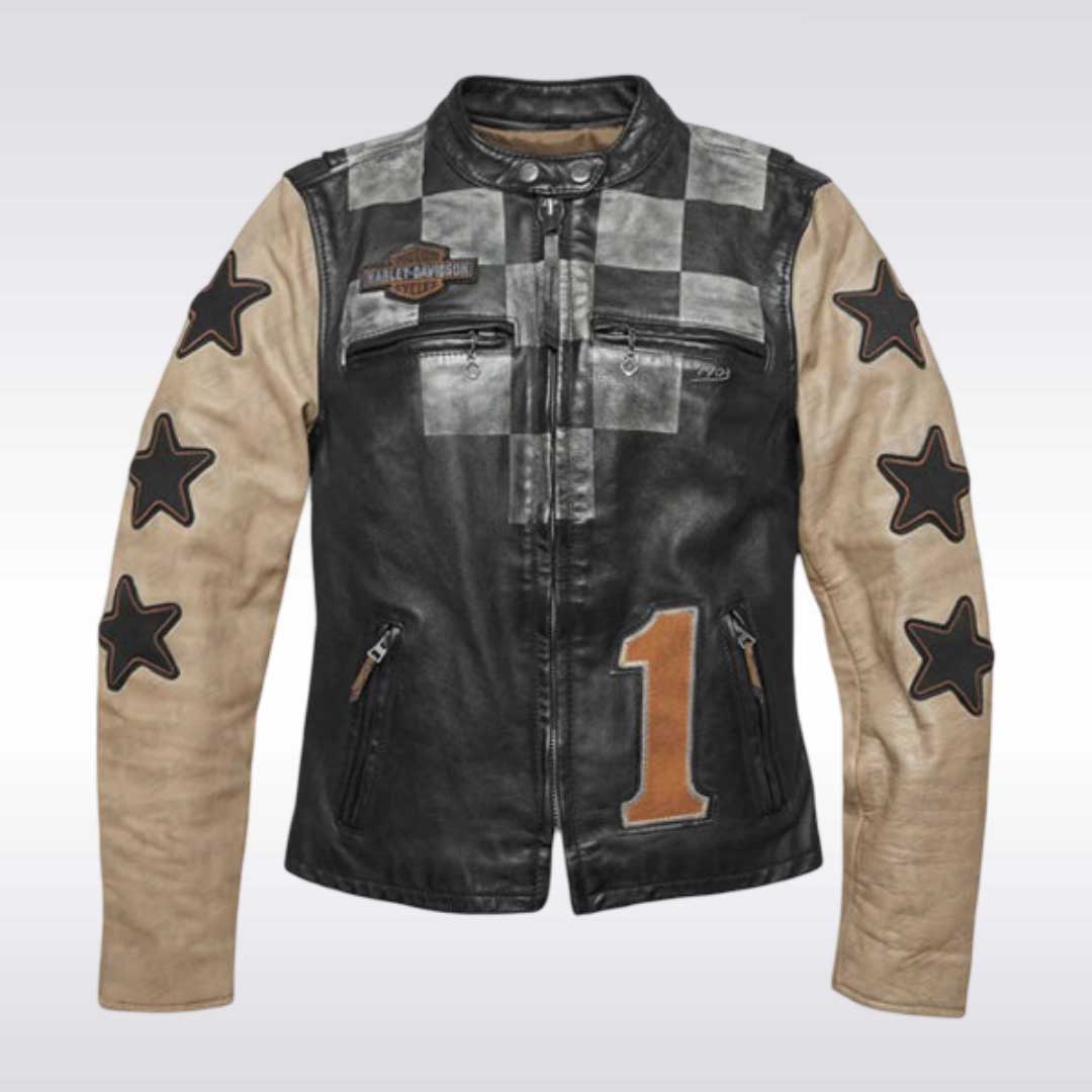 Harley Davidson Black Checkered Motorcycle Leather Jacket