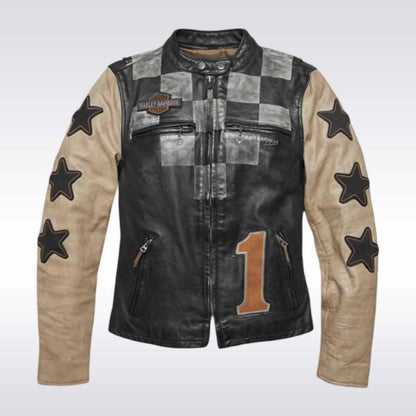 Harley Davidson Black Checkered Motorcycle Leather Jacket