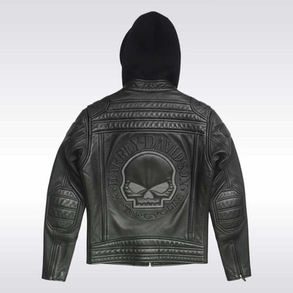 Harley Davidson Black Leather Hooded Motorcycle Jacket