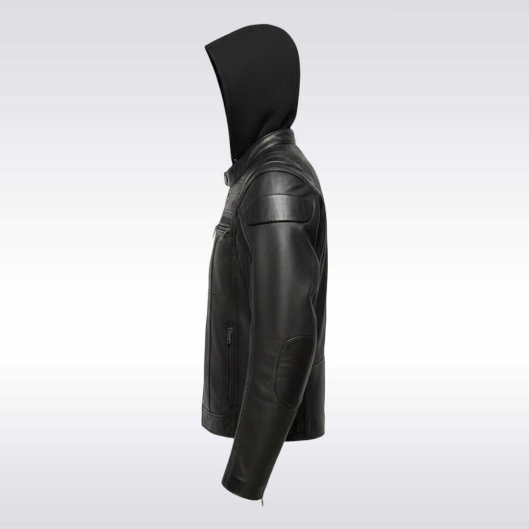 Harley Davidson Black Leather Hooded Motorcycle Jacket