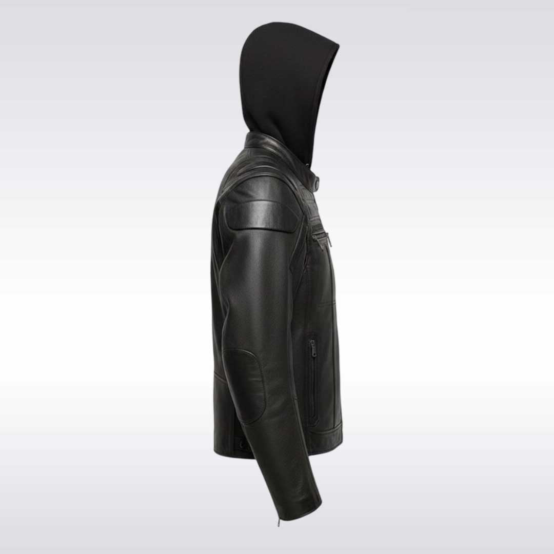 Harley Davidson Black Leather Hooded Motorcycle Jacket