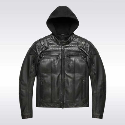 Harley Davidson Black Leather Hooded Motorcycle Jacket