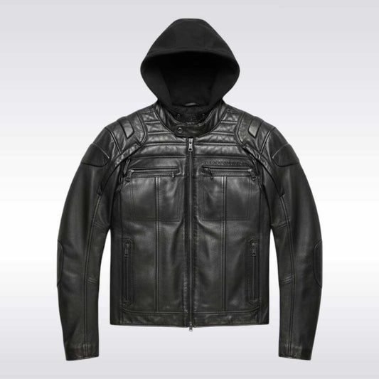 Harley Davidson Black Leather Hooded Motorcycle Jacket