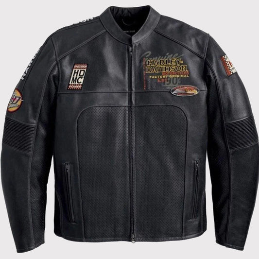 Harley Davidson Men's Perforated Black Leather Jacket