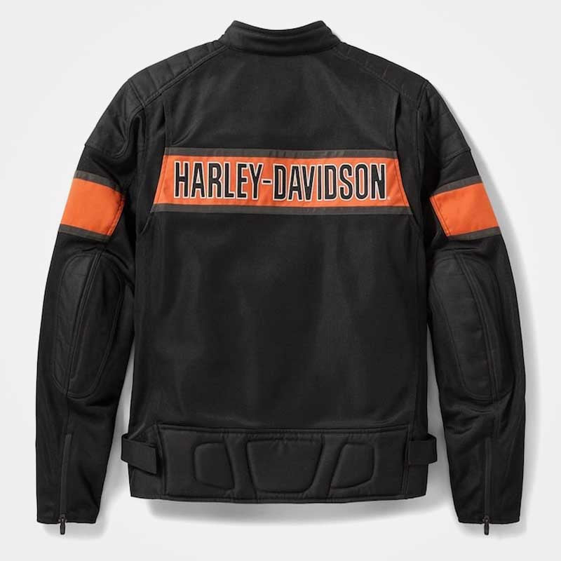 Harley Davidson Trenton Men Mesh Motorcycle Jacket Black Orange Breathable Riding Jacket