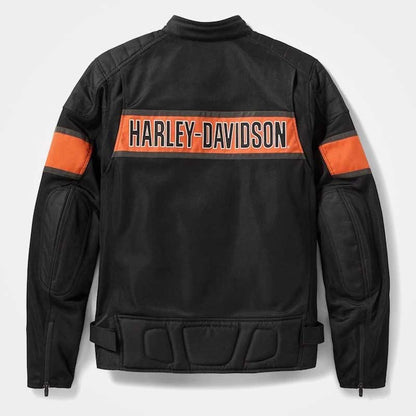 Harley Davidson Trenton Men Mesh Motorcycle Jacket Black Orange Breathable Riding Jacket