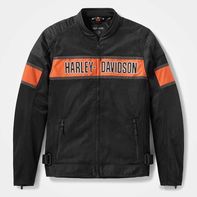 Harley Davidson Trenton Men Mesh Motorcycle Jacket Black Orange Breathable Riding Jacket