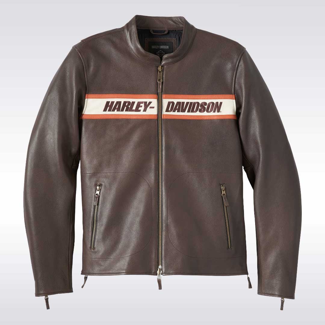 Harley Davidson Victory Lane Brown Leather Jacket for Men
