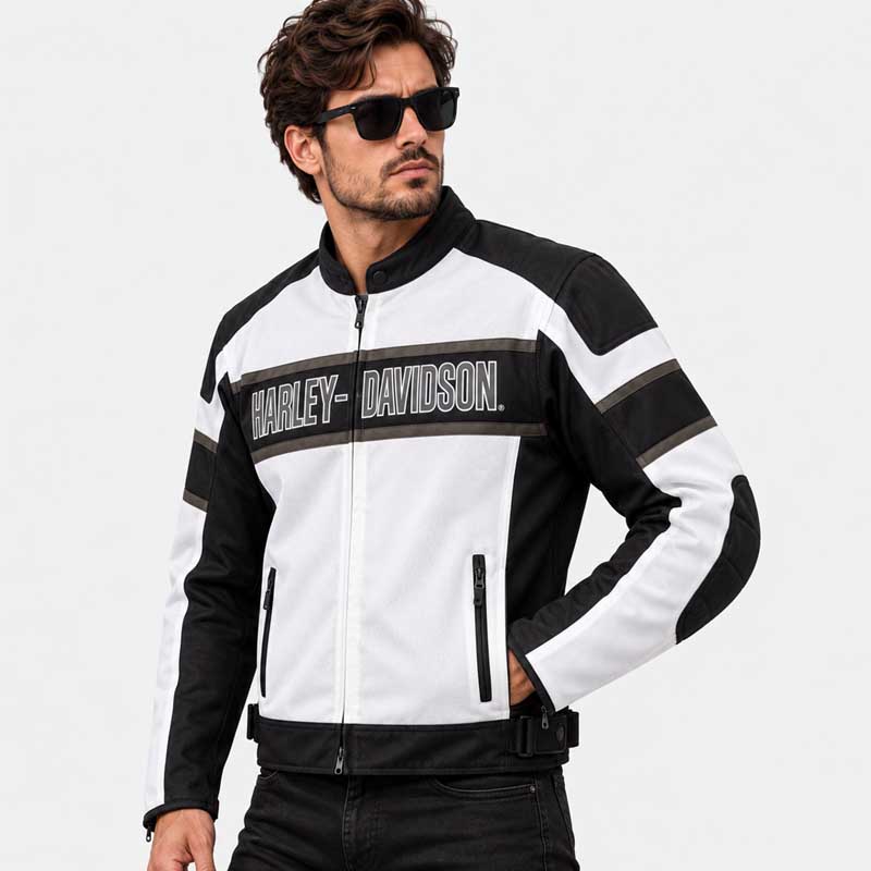 Harley-Davidson white and black motorcycle riding jacket for men