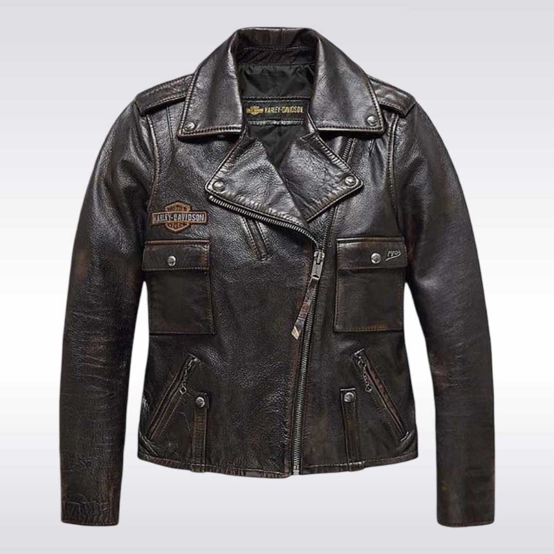 Harley Davidson Women's Distressed Leather Biker Jacket