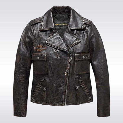 Harley Davidson Women's Distressed Leather Biker Jacket