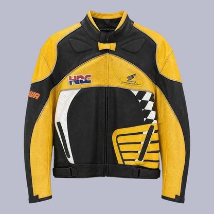Men's Honda HRC perforated cowhide leather racing jacket with CE armor pockets