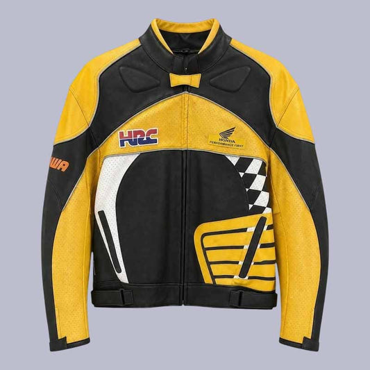 Men's Honda HRC perforated cowhide leather racing jacket with CE armor pockets