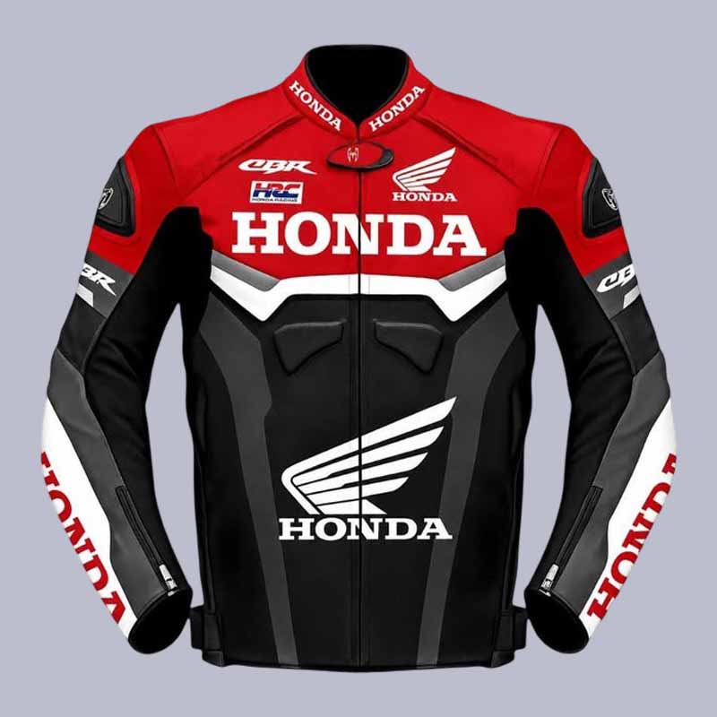 Men's Honda HRC black leather motorcycle jacket with CE approved armor