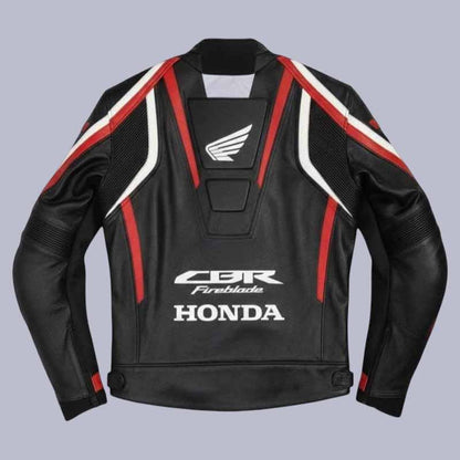 Black red white Honda Fireblade leather biker jacket for riders