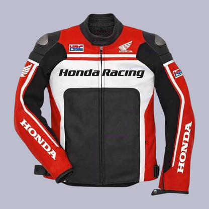 Men's Honda cowhide leather motorcycle racing jacket with CE armor