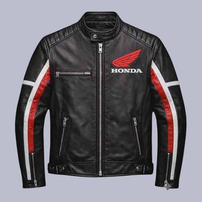 Men's Honda cowhide leather motorcycle riding jacket with CE approved armor