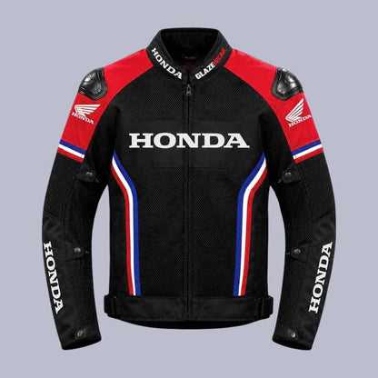 Men's Honda CBR black mesh motorcycle racing jacket with CE armor
