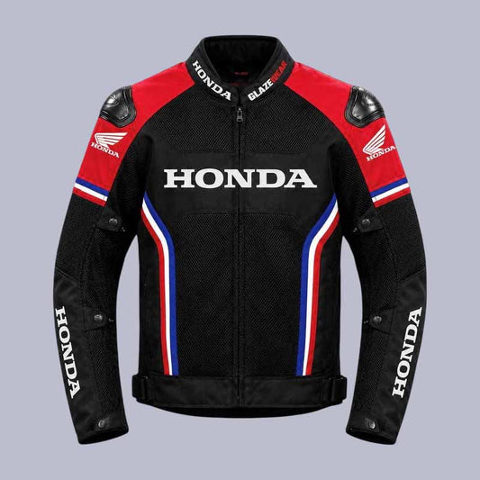 Men's Honda CBR black mesh motorcycle racing jacket with CE armor